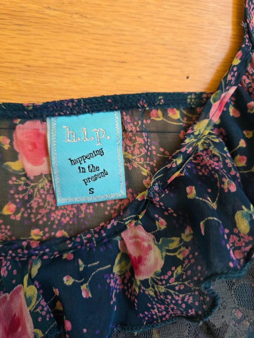 vintage Y2K cottagecore teal floral sheer ruffle romantic tank top | WMS S - Picture 2 of 11